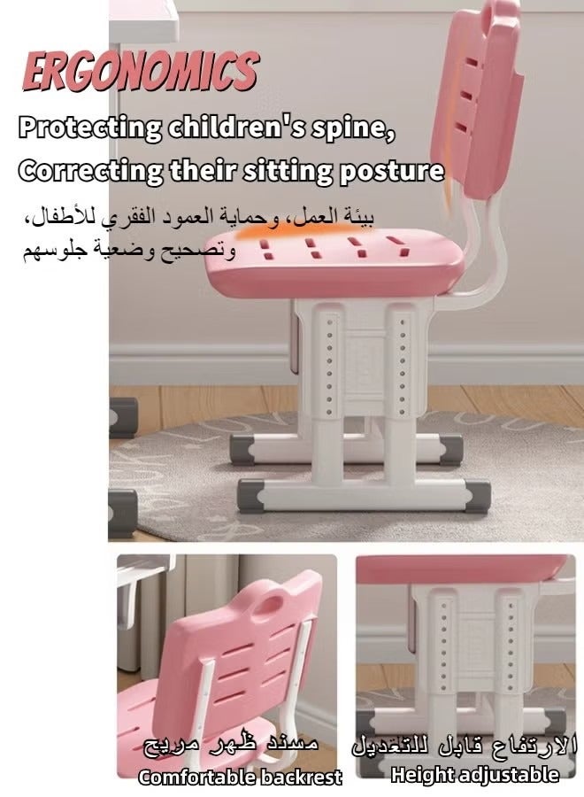ZUIHAO ZUIHAO Home Adjustable Height Children Kids Study Desk and Chair Set Multifunctional School Student Writing Desk Study Table with Storage Drawer Sturdy Reading Chair Desk for Boys and Girls - Image 4