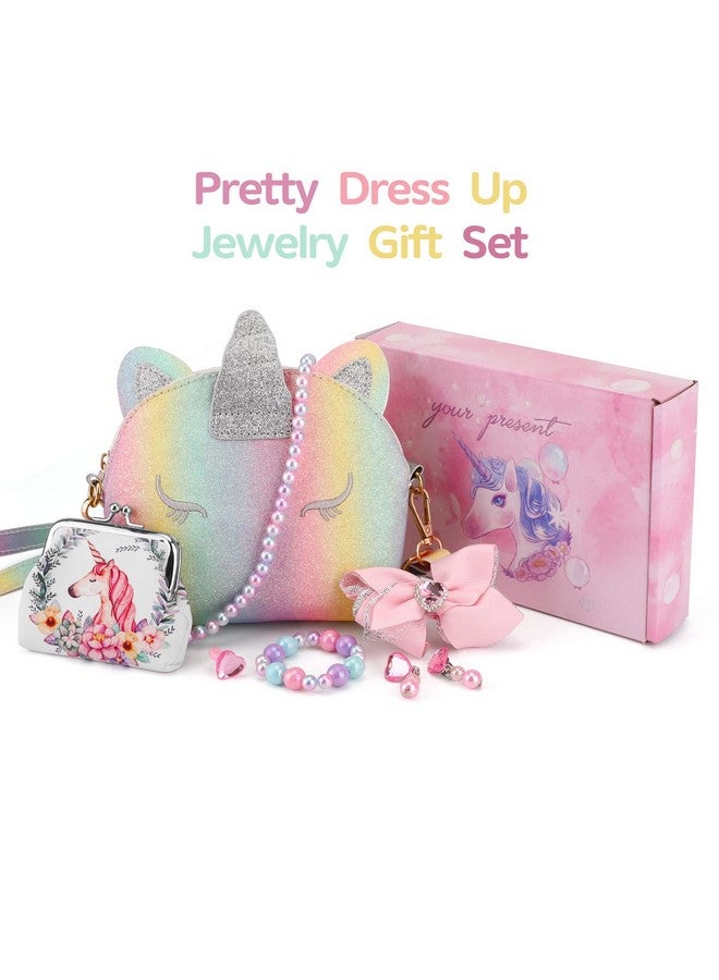 JYPS 7Pcs Unicorn Purse Set With Jewelry For Girls Birthday Gifts And Pretend Play Accessories - Image 2