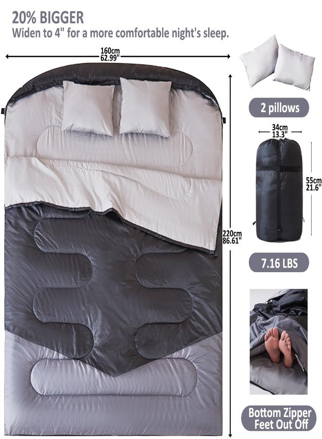 oaskys كيس نوم مزدوج من أواسكيز للبالغين مع وسادتين - مقاس كوين XL، مقاوم للماء، مناسب للتخييم والمشي لمسافات طويلة وحمل الحقائب في جميع الفصول، أكياس نوم لشخصين للطقس البارد والدافئ - Image 3