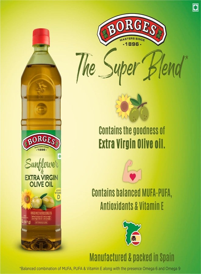 Borges Super blend of Extra virgin Olive oil & Sunflower oil - 1 ltr | Ideal for Deep frying, Shallow Frying, all types of cuisines - Image 2