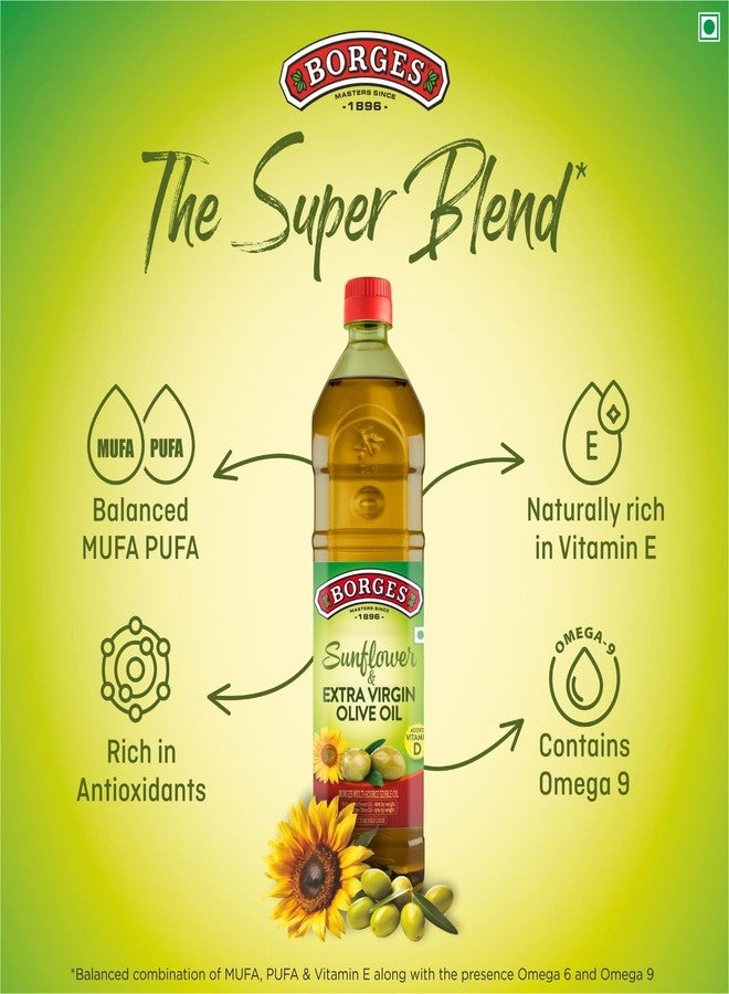 Borges Super blend of Extra virgin Olive oil & Sunflower oil - 1 ltr | Ideal for Deep frying, Shallow Frying, all types of cuisines - Image 3
