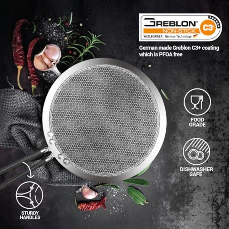 Triply Hexa Tech Induction Stainless Steel Concave Tawa, 26 cm, Silver, Honeycomb Non-Stick Structure, SturdyHandle, Food Grade, Flame and Hot Plate Safe, Metal Spoon Friendly - Image 4