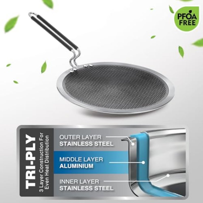 Triply Hexa Tech Induction Stainless Steel Concave Tawa, 26 cm, Silver, Honeycomb Non-Stick Structure, SturdyHandle, Food Grade, Flame and Hot Plate Safe, Metal Spoon Friendly - Image 5