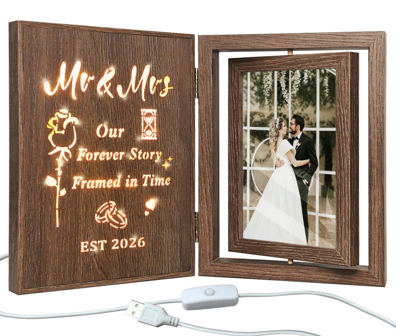 EYITUPC Wedding Gifts for Couples 2026 Light Up Mr and Mrs Picture Frame Bridal Shower Gifts for Bride Groom Rotating Wedding Photo Frames 4x6 for 2 Pictures - Image 2