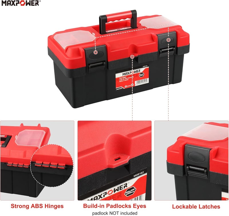 Max Power Tool Box 16 inch, Plastic Small Tool Box with Latch and Removable Tray, Lockable Toolbox for Home - Image 3