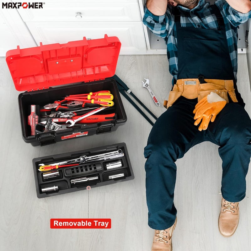 Max Power Tool Box 16 inch, Plastic Small Tool Box with Latch and Removable Tray, Lockable Toolbox for Home - Image 5