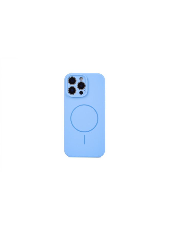 Suitable For IPhone16promax Liquid Silicone Mobile Phone Case Thin Ring Magnetic Animation 16pro Fine Hole AI Button-Color:Light Blue [magnetic Animation Model]-Applicable Models:iPhone 14  - Image 1