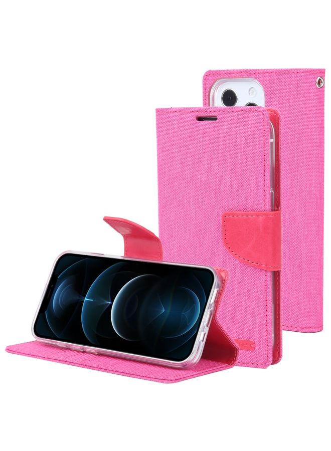 Case Cover For iPhone 13 Pro Max GOOSPERY CANVAS DIARY Cross Texture Horizontal Flip Leather Case with Holder& Card Slots & Wallet Rose Red