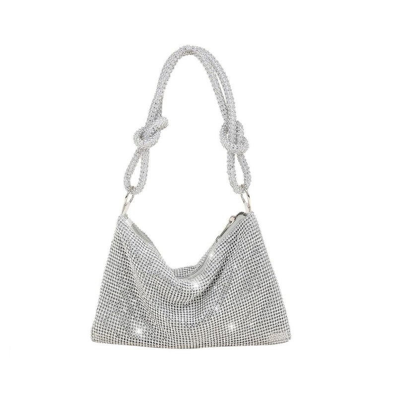 BLUE BEADS "Women's Rhinestone Crystal Evening Clutch Bag - Sparkling Glitter Handbag with Shiny Shoulder Strap - Elegant Tote for Special Occasions (Silver) - Image 1