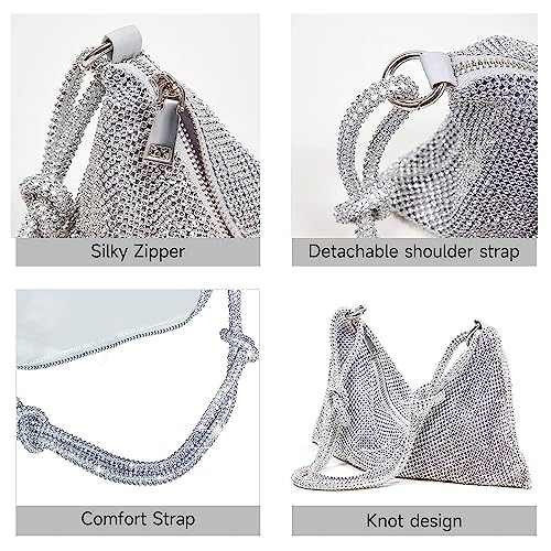 BLUE BEADS "Women's Rhinestone Crystal Evening Clutch Bag - Sparkling Glitter Handbag with Shiny Shoulder Strap - Elegant Tote for Special Occasions (Silver) - Image 3