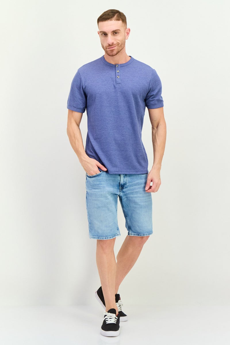 Swiss Alps Men Henley Neck Short Sleeve Textured T-Shirt, Slate Blue - Image 4