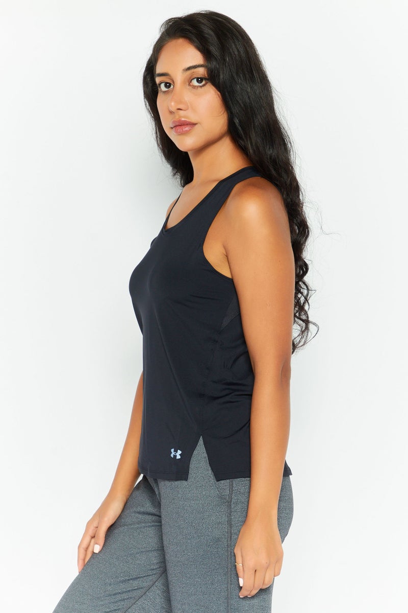 UNDER ARMOUR تي شيرت نسائي للرياضة مناسب للتدريب بدون أكمام، أسود - Image 3