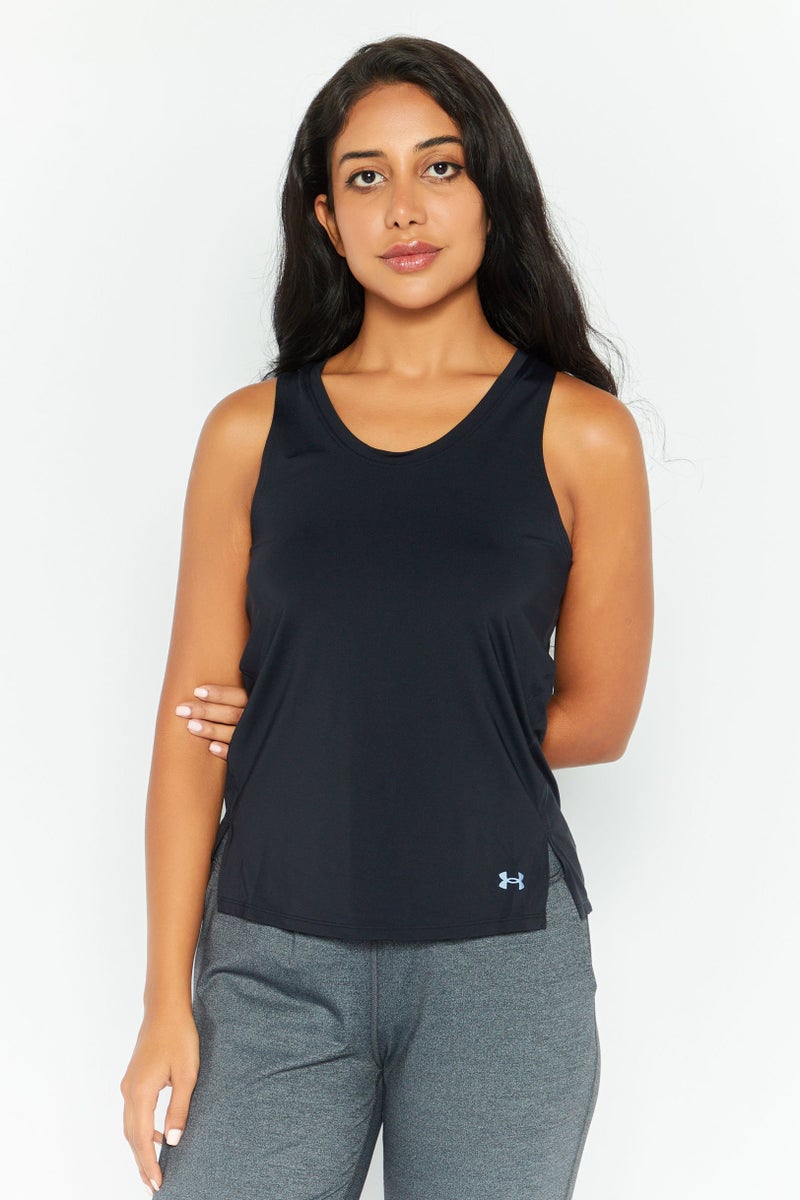 UNDER ARMOUR تي شيرت نسائي للرياضة مناسب للتدريب بدون أكمام، أسود - Image 1
