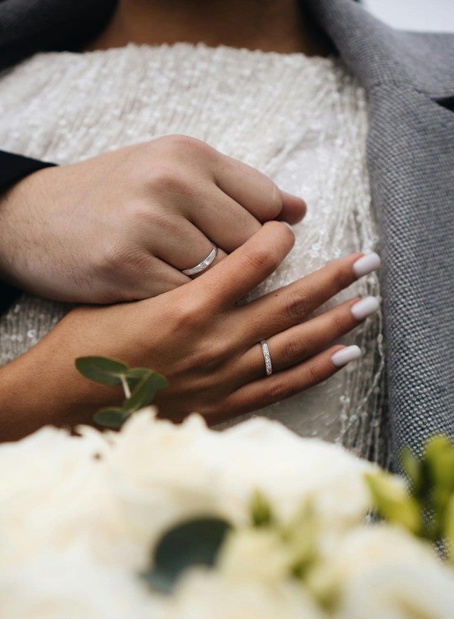 Acruccen 2 Pcs Couple Rings for Women and Men Couples Matching Rings Cubic Zirconia Half Eternity Band Rings Anniversary Promise Engagement Wedding Ring Sets Adjustable Valentines Day Gifts, Cubic - Image 5