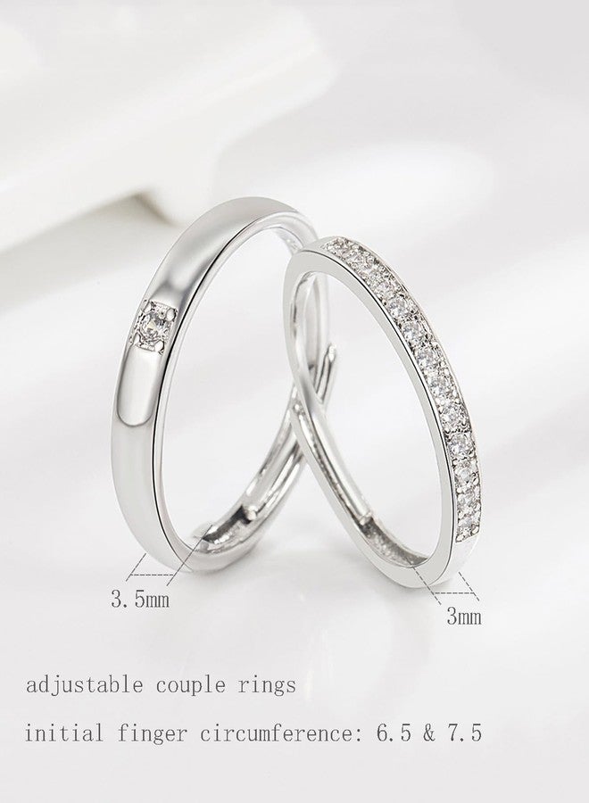 Acruccen 2 Pcs Couple Rings for Women and Men Couples Matching Rings Cubic Zirconia Half Eternity Band Rings Anniversary Promise Engagement Wedding Ring Sets Adjustable Valentines Day Gifts, Cubic - Image 3
