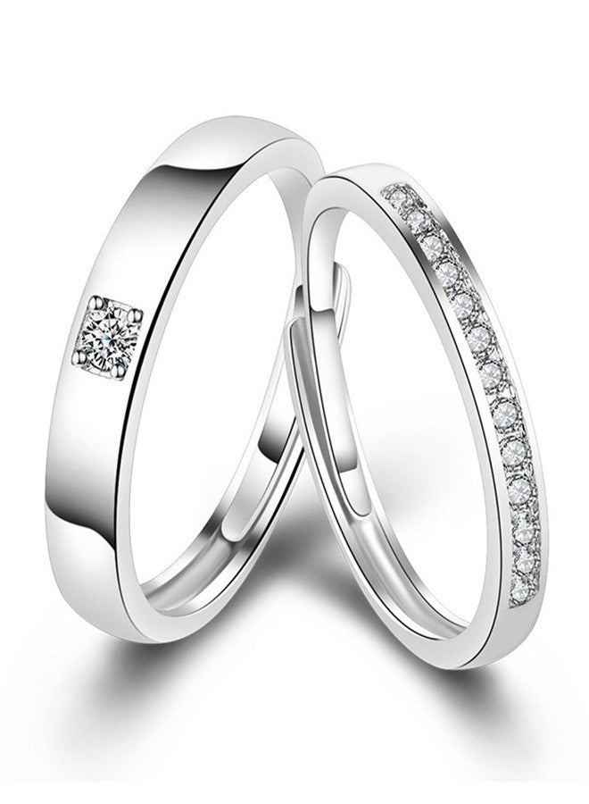 Acruccen 2 Pcs Couple Rings for Women and Men Couples Matching Rings Cubic Zirconia Half Eternity Band Rings Anniversary Promise Engagement Wedding Ring Sets Adjustable Valentines Day Gifts, Cubic - Image 1
