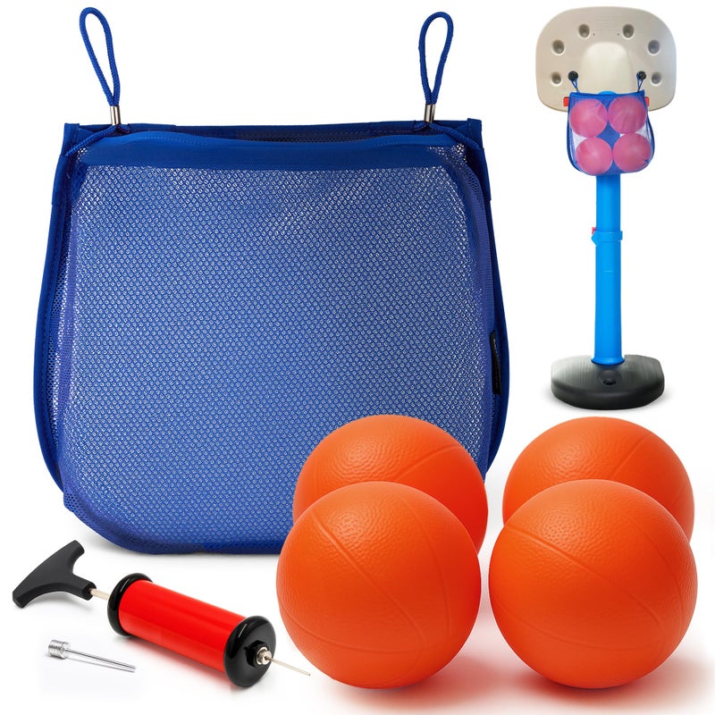 Galvanox Mini Rubber Basketballs with Pump (7" Inch) Includes Mesh Storage Bag Designed for Little Tikes Basketball Hoop (4 Balls, Orange) Blue - Image 2