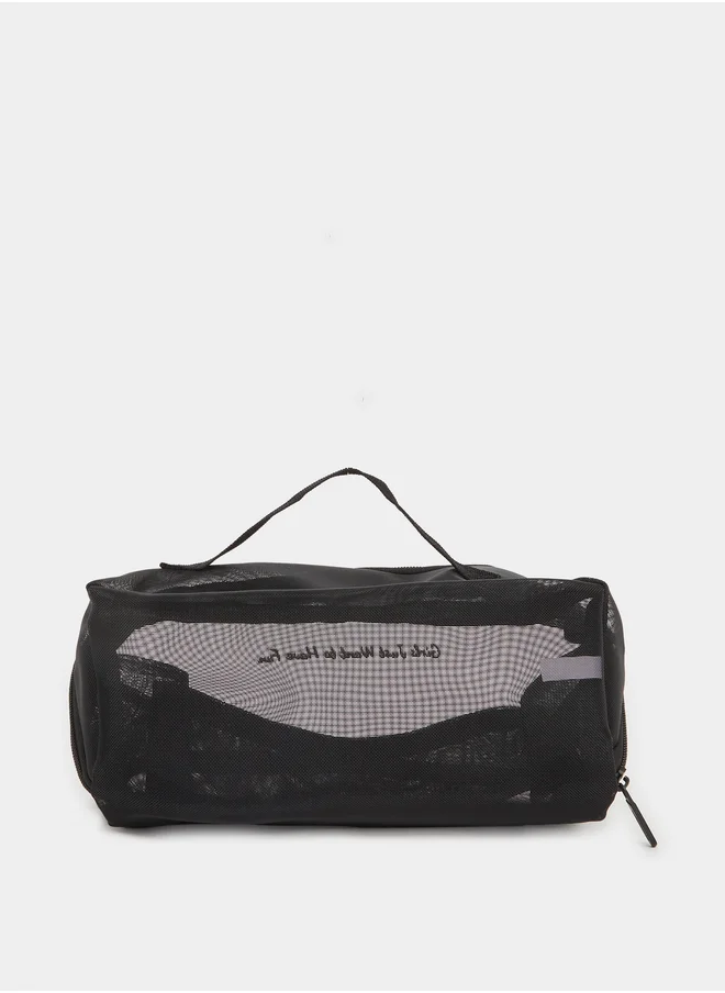 ستايلي Slogan Print Mesh Wash Bag with Zip Closure