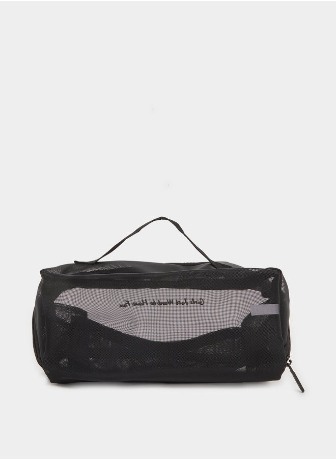 Styli Slogan Print Mesh Wash Bag with Zip Closure  - Image 2
