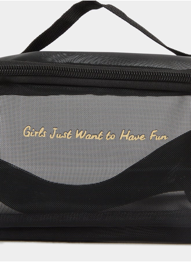 Styli Slogan Print Mesh Wash Bag with Zip Closure  - Image 3