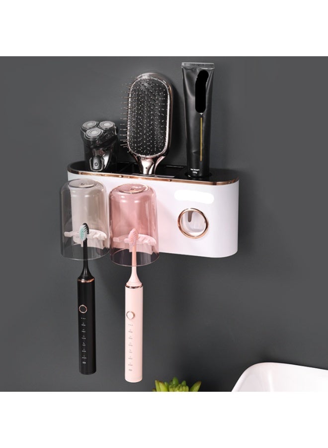 Toothbrush Holders Bathroom Accessories with Toothpaste Dispenser, 3 Cups Toothbrush Holder Wall Mounted Bathroom Decor - Image 1