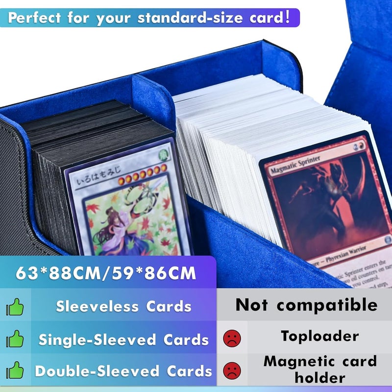 UAONO Card Storage Box for Trading Cards, 1200+ PU Leather Commander Card Deck Case, Magnetic Closure Card Holder Fits for Magic Game Cards (Black&Blue) - Image 5