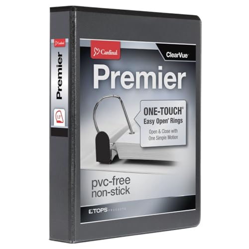 Cardinal 3 Ring Binder, 1.5 Inch Premier Easy Open Binder, ONE-TOUCH Locking Slant-D Rings, 400-Sheet Capacity, ClearVue Cover, PVC-Free, Black (10311) - Image 5