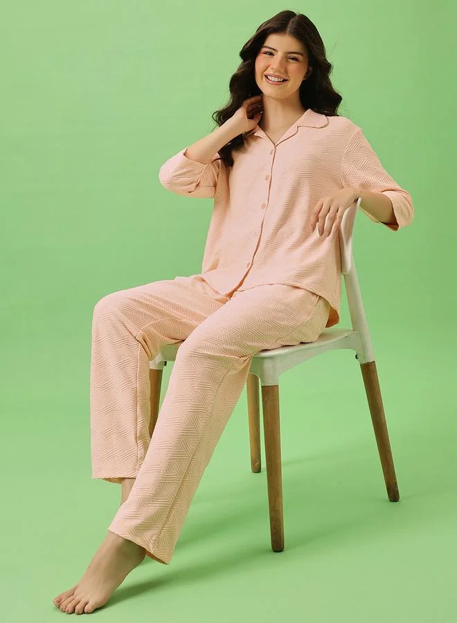كلوفيا طقم بيجاما من بنطال وبلوزة سادة بأزرار غلق