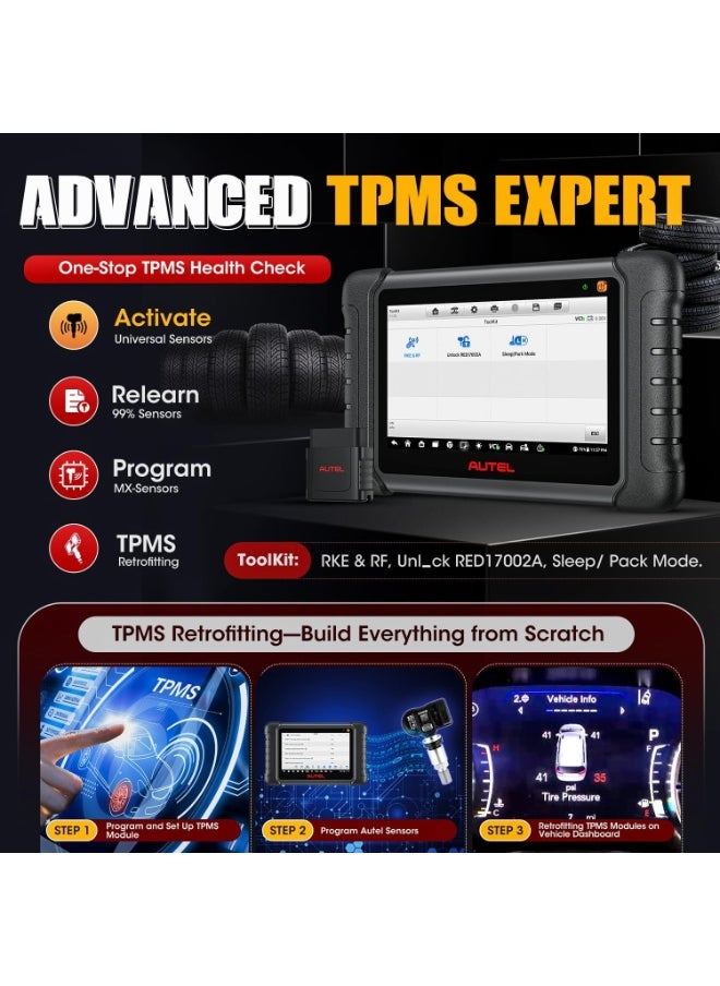 Autel - Autel MaxiCheck MX808S-TS, 2025 Same as MaxiCOM MK900TS MX900-TS TS900, US Ver. of MK808S-TS up of MK808S MK808Z, Top TPMS Programming Relearn Retrofit, 3000+ Active Test, 28+ Service, All-System Scan - Image 1