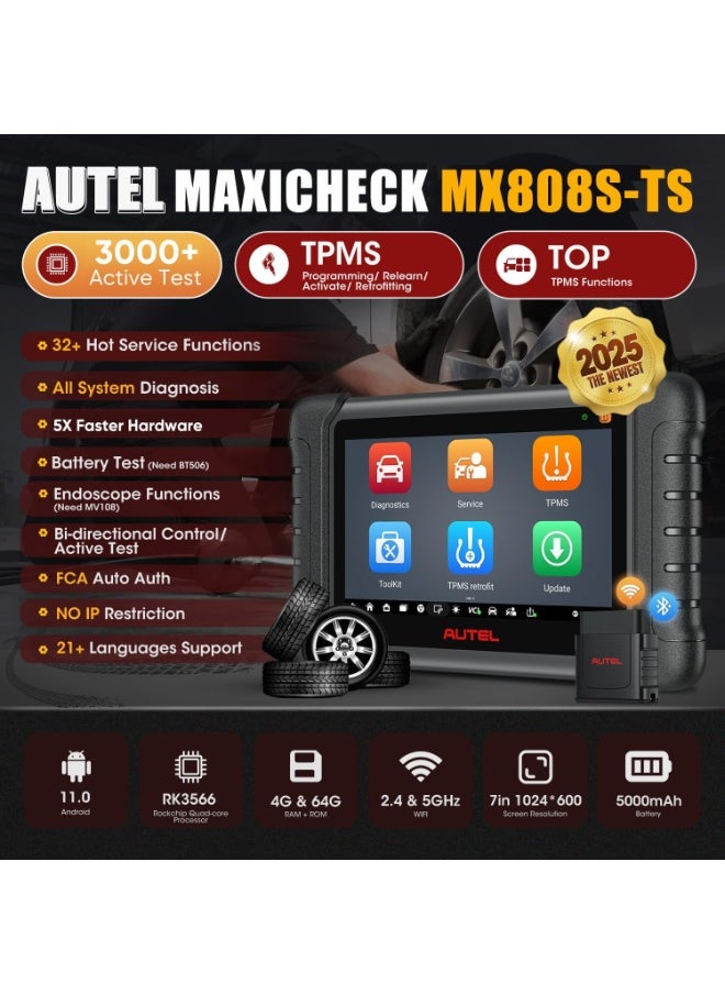 Autel - Autel MaxiCheck MX808S-TS, 2025 Same as MaxiCOM MK900TS MX900-TS TS900, US Ver. of MK808S-TS up of MK808S MK808Z, Top TPMS Programming Relearn Retrofit, 3000+ Active Test, 28+ Service, All-System Scan - Image 1
