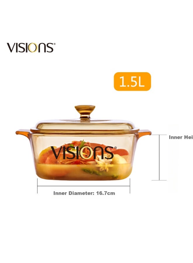 Visions 1.5l Square Soup Pot High Temperature Resistant Glass Stew Pot Cooking Pot Crystal Clear Double Ear Pot Direct Fire Heating - Image 1