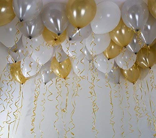 TOYXE Metallic Latex Balloons Golden Silver and White Pack of 50 Pcs - Image 4