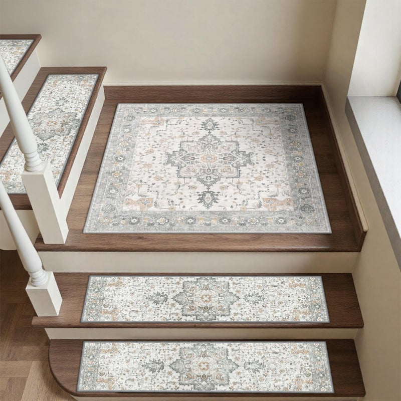 sarben Non Slip Stair Treads for Wooden Steps 1PCS 30x30 Indoor Safety Carpet Edging Mats with TPE Adhesive Backing Pet and Elderly Friendly Stair Rugs Taupe