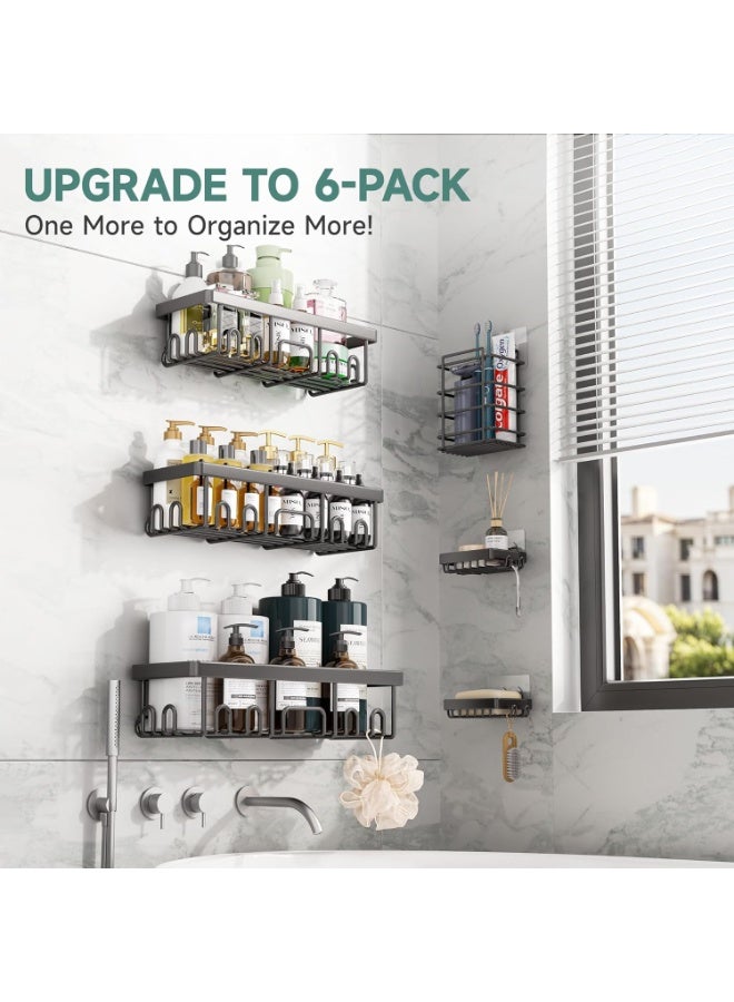 6-Pack Rustproof Shower Caddy Set - No-Drilling Adhesive Bathroom Shelves with Soap Holder & Hooks, Large Capacity Wall-Mounted Storage for Bathroom & Kitchen, Matte Black - Image 5