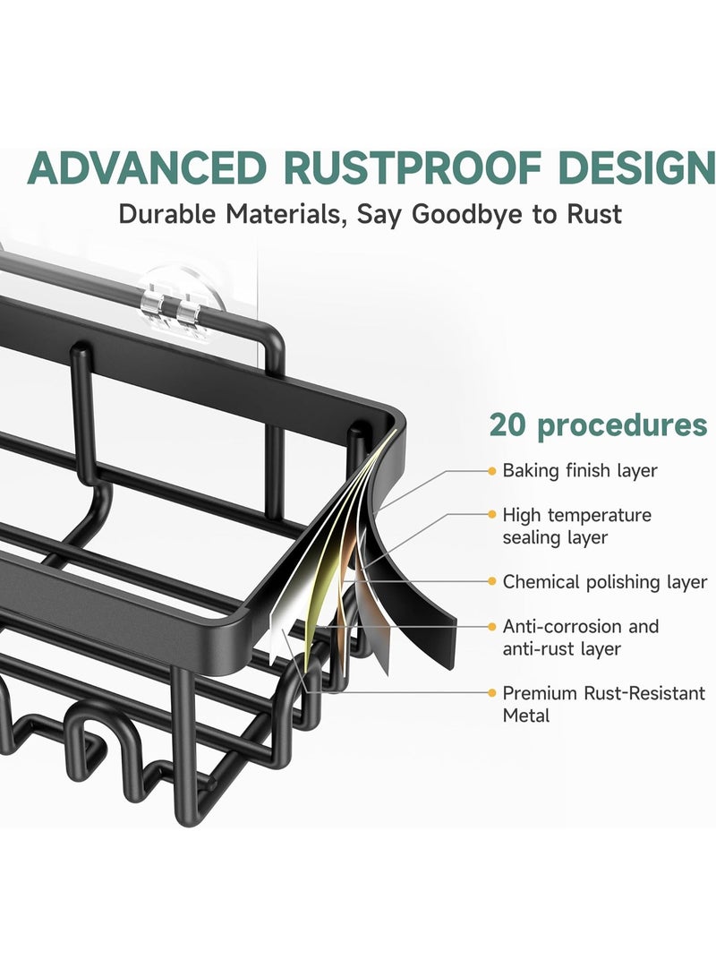6-Pack Rustproof Shower Caddy Set - No-Drilling Adhesive Bathroom Shelves with Soap Holder & Hooks, Large Capacity Wall-Mounted Storage for Bathroom & Kitchen, Matte Black - Image 4