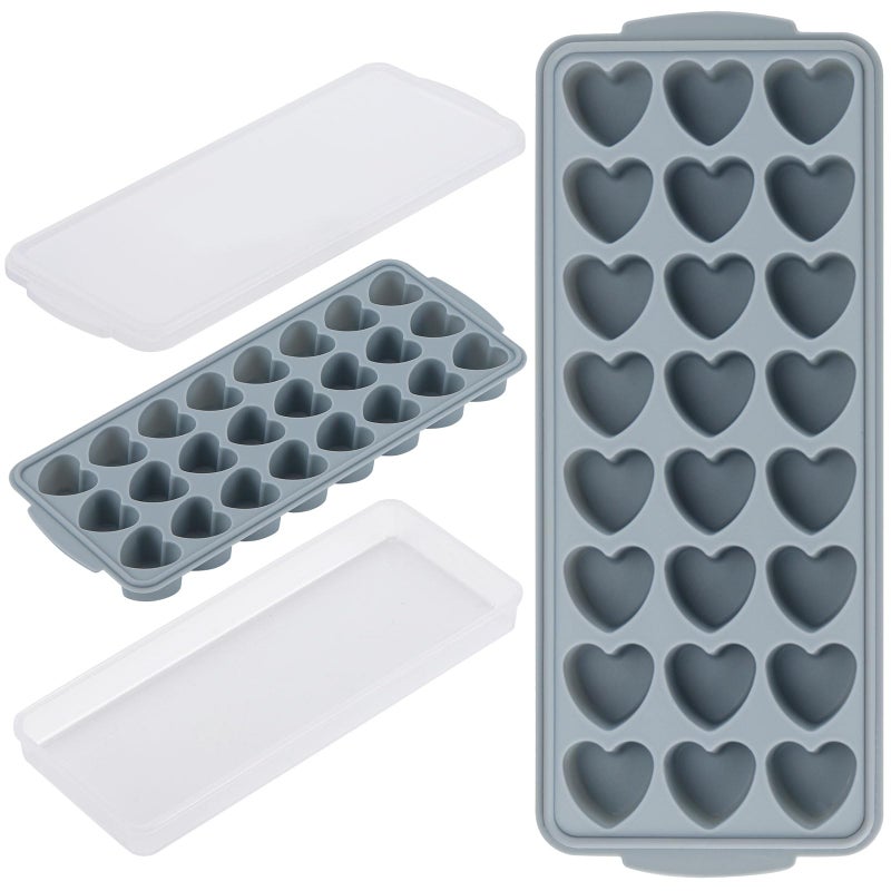 BTYMS Heart Shaped Ice Cube Trays with Lid and Bins, Silicone Chocolate Mold, Easy Release Ice Trays, 24-Cavity Heart Molds for Ice Cubes, Gelatine, Baking and Candy - Image 1