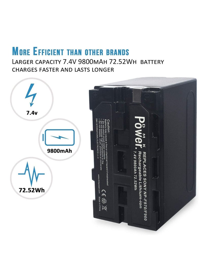 DMK Power NP-F970/NP-F960"4 Pcs 9800mAh Battery and 1 x DC-01 Digital Dual Battery Charger", - Image 2