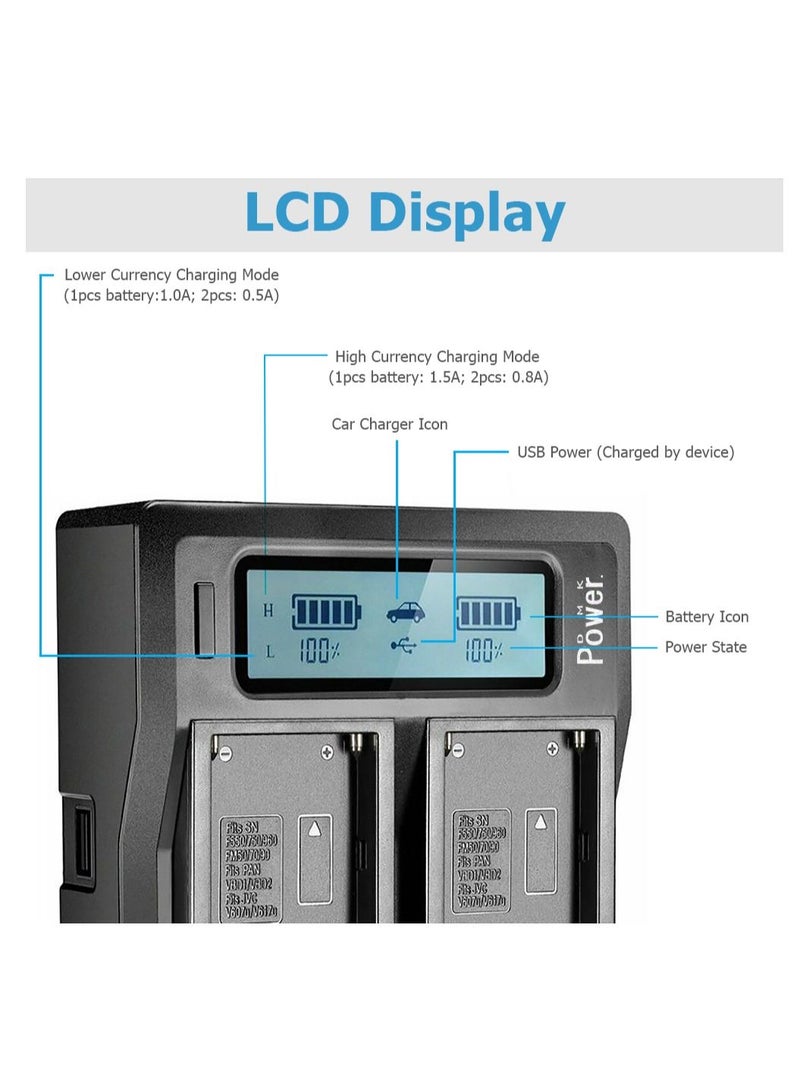 DMK Power NP-F970/NP-F960"4 Pcs 9800mAh Battery and 1 x DC-01 Digital Dual Battery Charger", - Image 4