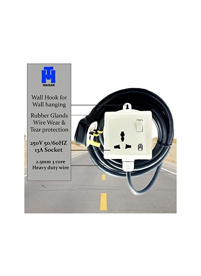 Hassan - Hassan single socket extension universal 13A heavy duty power outlet extended cord (3 meter) - Image 1