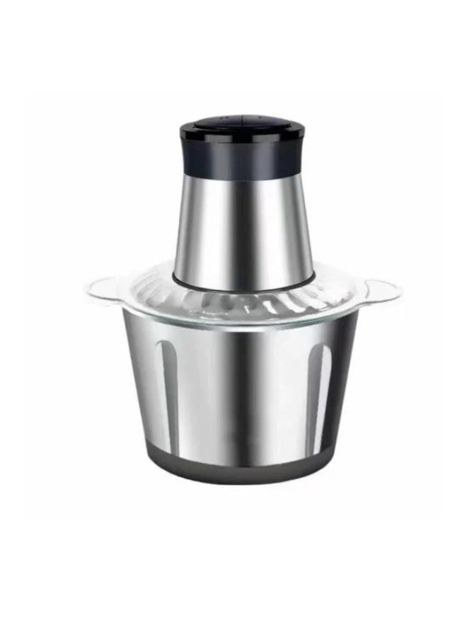 كيتشن إكسبرت مفرمة لحوم كهربائية 2 لتر فضية، مفرمة طعام كهربائية من الفولاذ المقاوم للصدأ، آلة معالجة طعام للحوم والخضروات والفواكه والمكسرات، سريعة وبطيئة بسرعتين - Image 1