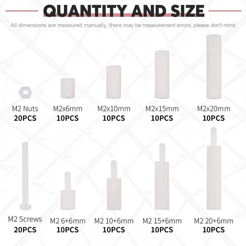 Hilitchi 120pcs M2 Male Female Nylon Hex Spacer Standoff Screw Nut Assortment Kit (Nylon M2) - Image 2