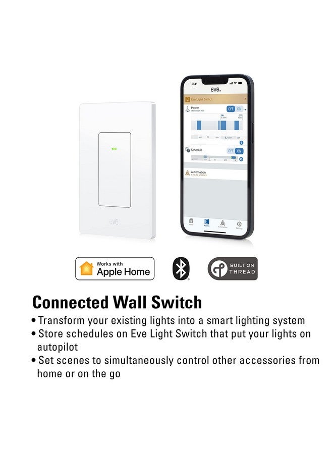 إيف مفتاح إضاءة Eve - مفتاح حائط متصل (Apple HomeKit)، مفاتيح فردية ومتناوبة ومتقاطعة، متوافق مع إعدادات متعددة المواقع، والجداول الزمنية، ولا يتطلب جسرًا، وبلوتوث، وخيوط - Image 1