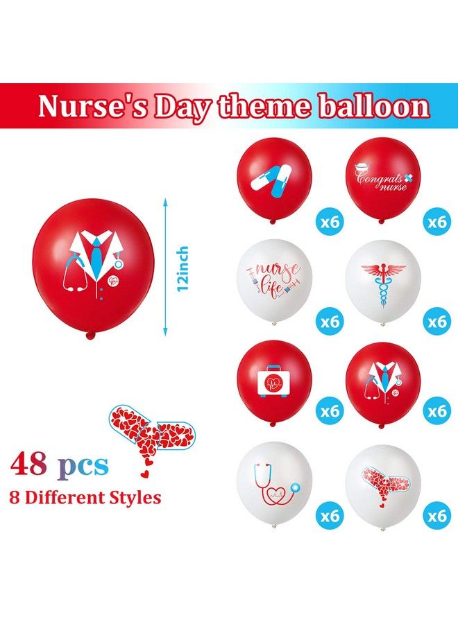 Skylety 48 قطعة بالونات ممرضات 12 بوصة بالونات لاتكس حمراء وبيضاء زينة تخرج الممرضات لزينة حفلة الممرضات - Image 3