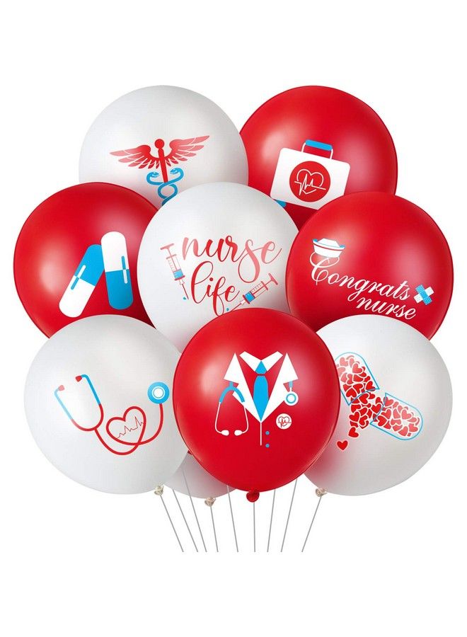 Skylety 48 قطعة بالونات ممرضات 12 بوصة بالونات لاتكس حمراء وبيضاء زينة تخرج الممرضات لزينة حفلة الممرضات - Image 2