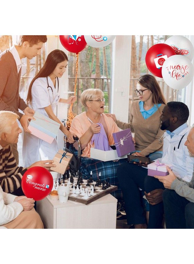 Skylety 48 قطعة بالونات ممرضات 12 بوصة بالونات لاتكس حمراء وبيضاء زينة تخرج الممرضات لزينة حفلة الممرضات - Image 4