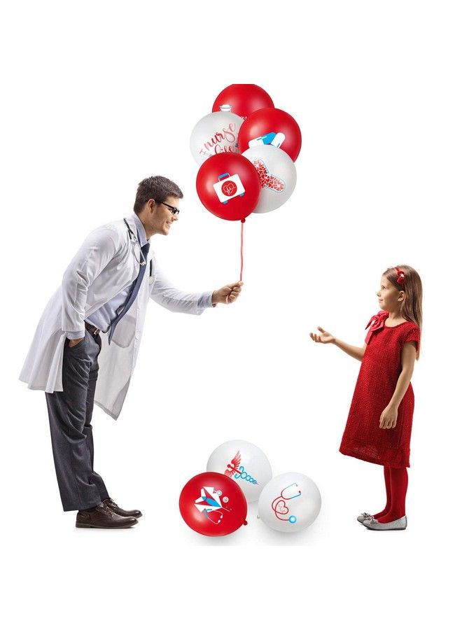 Skylety 48 قطعة بالونات ممرضات 12 بوصة بالونات لاتكس حمراء وبيضاء زينة تخرج الممرضات لزينة حفلة الممرضات - Image 5