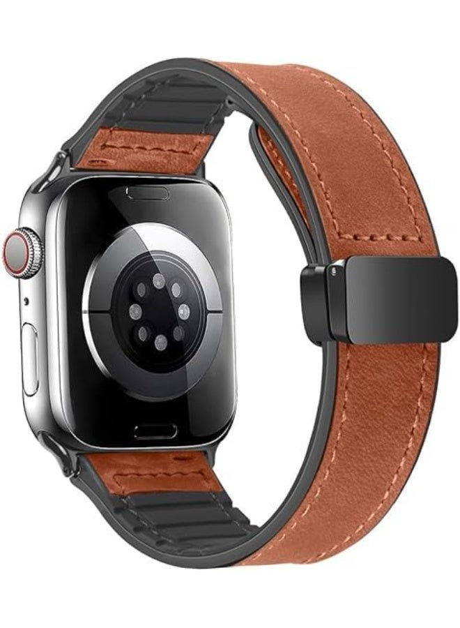 NEXT STORE حزام مغناطيسي من الجلد الهجين والسيليكون متوافق مع ساعة آبل سيريس 1–10 ألترا/ألترا 2 SE