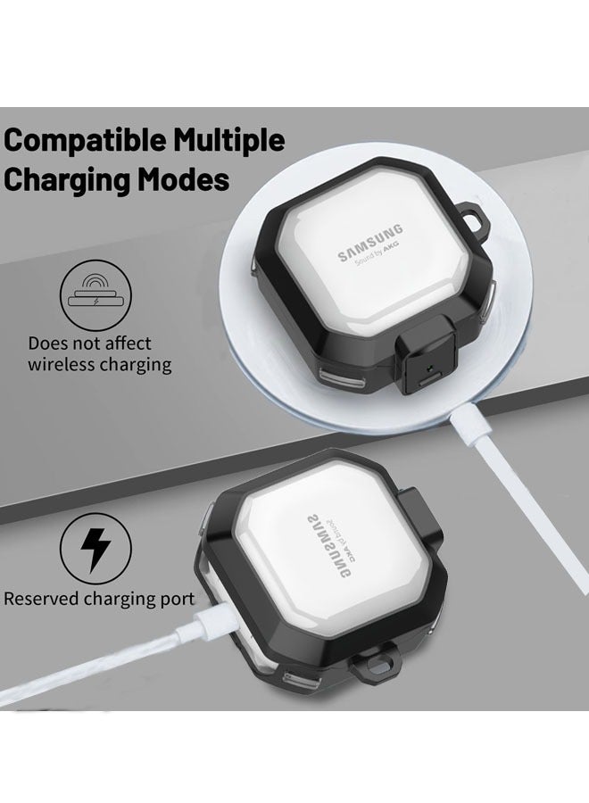 Carrying Case For Samsung Galaxy Buds FE Case,Shockproof Dustproof Housing Washable Protector Cover with Hook Carabiner (For Galaxy Buds 2 Pro/Buds 2/Buds Pro/Buds Live) Black/Clear - Image 3