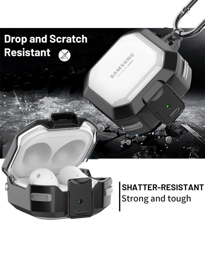 Carrying Case For Samsung Galaxy Buds FE Case,Shockproof Dustproof Housing Washable Protector Cover with Hook Carabiner (For Galaxy Buds 2 Pro/Buds 2/Buds Pro/Buds Live) Black/Clear - Image 2