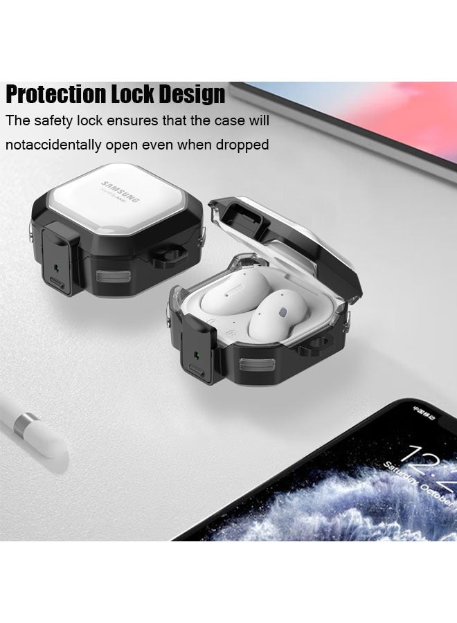 Carrying Case For Samsung Galaxy Buds FE Case,Shockproof Dustproof Housing Washable Protector Cover with Hook Carabiner (For Galaxy Buds 2 Pro/Buds 2/Buds Pro/Buds Live) Black/Clear - Image 4